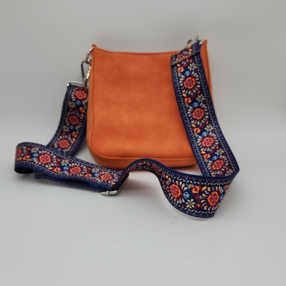 Orange Crossbody Bag with Floral Strap - Picture 2 of 5